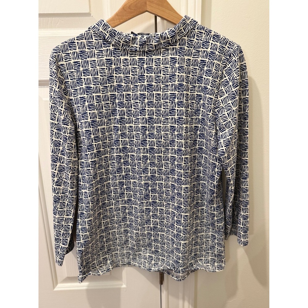 J.McLaughlin Catalina Cloth Funnel Neck Top Blue White Zebra Print Large